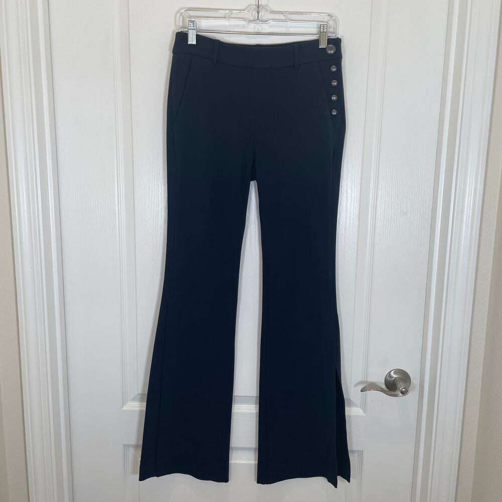 W by Worth Flare Pants Slit Leg w/ Side Buttons Navy Blue Nautical 2